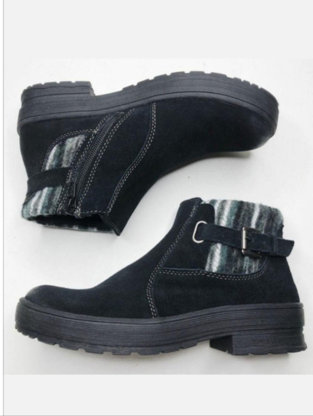 Earth Originals Black Suede Ankle Boots with Buckle Accent Size Woman's 6.5
